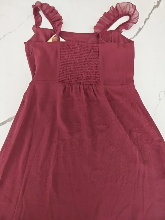 Wilfred Burgundy Mini Dress Ruffle Strap A-Line Cocktail Party Dress Size 6 NWT - Picture 12 of 12